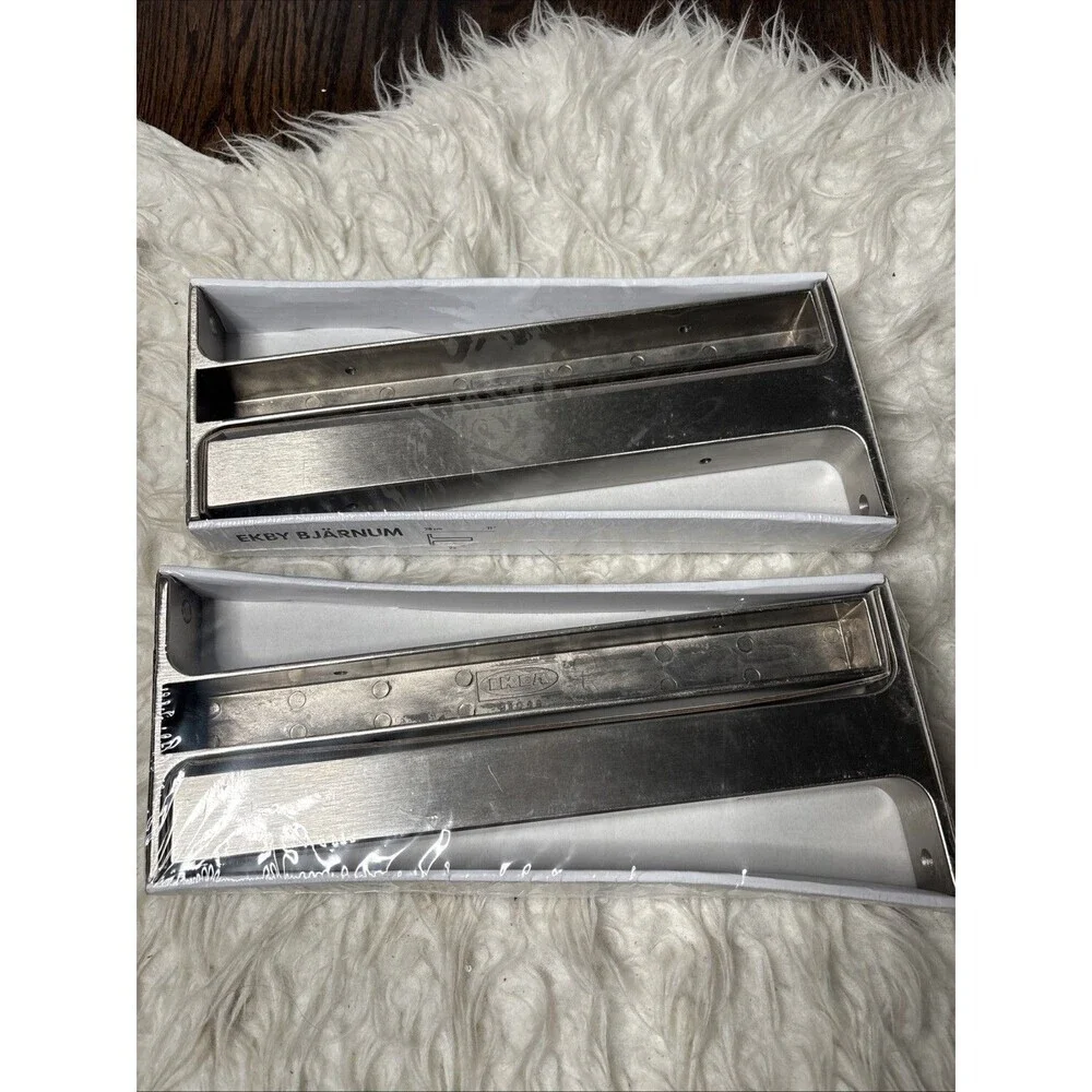 IKEA EKBY BJÄRNUM Shelf Brackets Stainless Steel 11” 28cm NEW Sealed Lot of 2